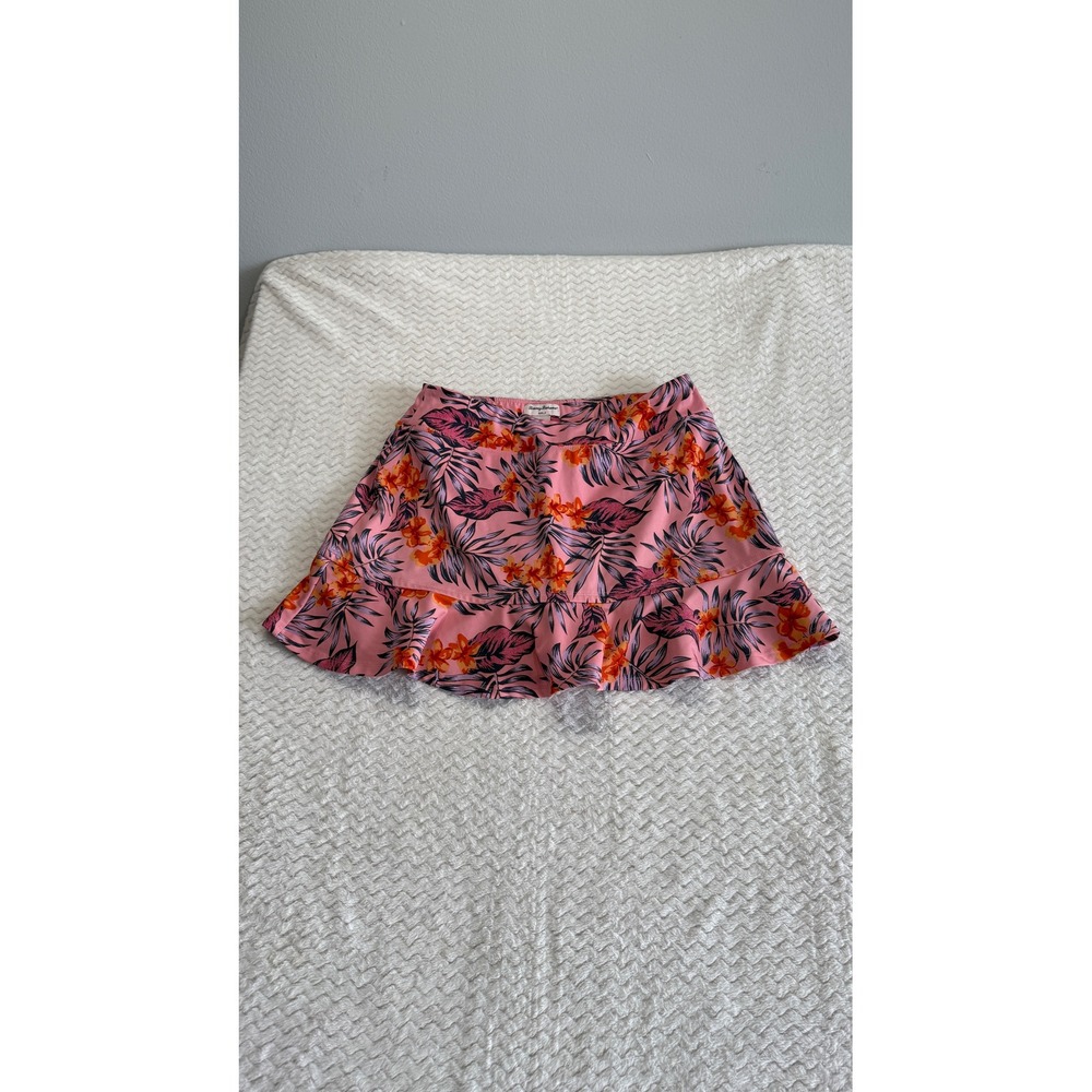Tommy Bahama Golf Women Pink Tropical Floral Ruffle Hem Skort Large 4309